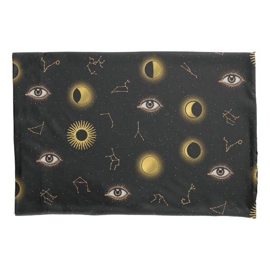 Zwart Goud Hemelse Zon & Maan Zodiac Oog Kussensloop (Voorkant-Links)