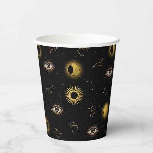 Zwart Goud Hemelse Zon & Maan Zodiac Oog Papieren Bekers (Achterkant)