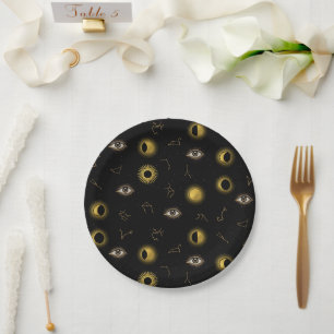 Zwart Goud Hemelse Zon & Maan Zodiac Oog Papieren Bordje