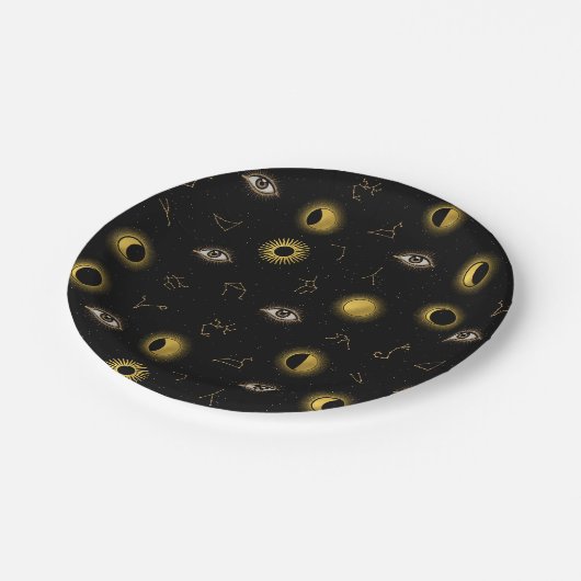 Zwart Goud Hemelse Zon & Maan Zodiac Oog Papieren Bordje (Gekanteld)