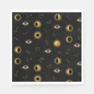 Zwart Goud Hemelse Zon & Maan Zodiac Oog Servet