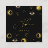 Zwart Goud Hemelse Zon & Maan Zodiac Oog Vierkante Visitekaartje (Voorkant)