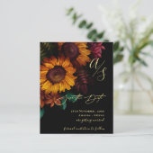 Zwart & Goud Herfst Bloemen Trouwen Save the Date (Staand voorkant)