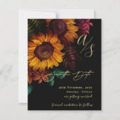 Zwart & Goud Herfst Bloemen Trouwen Save the Date (Voorkant)