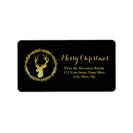 Zwart Goud Herten Krans Kerstmis Adreslabel Etiket
