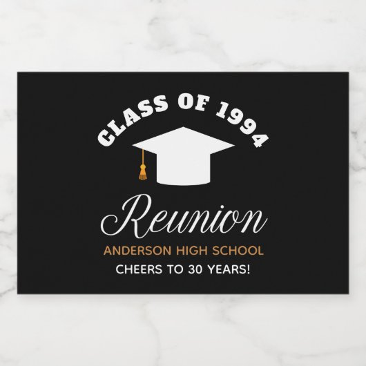 Zwart Goud High School Reunion Custom Party Mini Sparkling Wijnetiket (Enkel label)