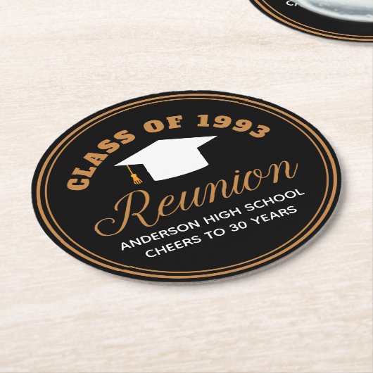 Zwart Goud High School Reunion Gepersonaliseerde P Ronde Kartonnen Onderzetter (Gebogen)