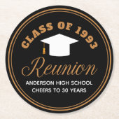 Zwart Goud High School Reunion Gepersonaliseerde P Ronde Kartonnen Onderzetter (Voorkant)