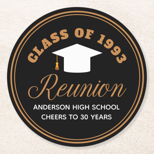 Zwart Goud High School Reunion Gepersonaliseerde P Ronde Kartonnen Onderzetter (Voorkant)