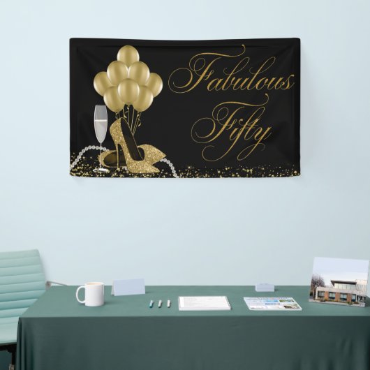 Zwart Goud Hoge Hak Schoen Parels 50ste Verjaardag Spandoek (Beurs)