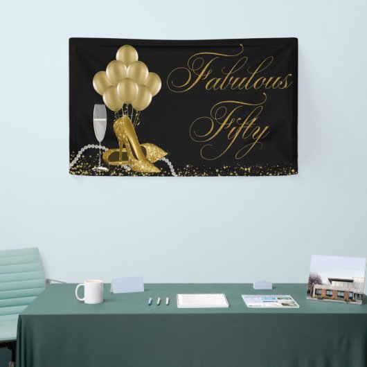 Zwart Goud Hoge Hak Schoen Parels 50ste Verjaardag Spandoek (Beurs)