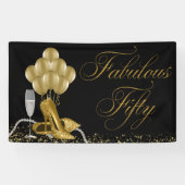 Zwart Goud Hoge Hak Schoen Parels 50ste Verjaardag Spandoek (Horizontaal)