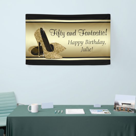 Zwart Goud Hoge Hak Schoen Verjaardagsfeest Spandoek (Beurs)
