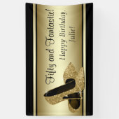 Zwart Goud Hoge Hak Schoen Verjaardagsfeest Spandoek (Verticaal)