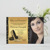 Zwart Goud Hoge Hak Schoenen Verjaardagsfeest Kaart (Staand voorkant)