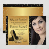 Zwart Goud Hoge Hak Schoenen Verjaardagsfeest Kaart (Voorkant / Achterkant)