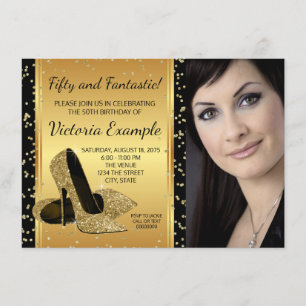 Zwart Goud Hoge Hak Schoenen Verjaardagsfeest Kaart