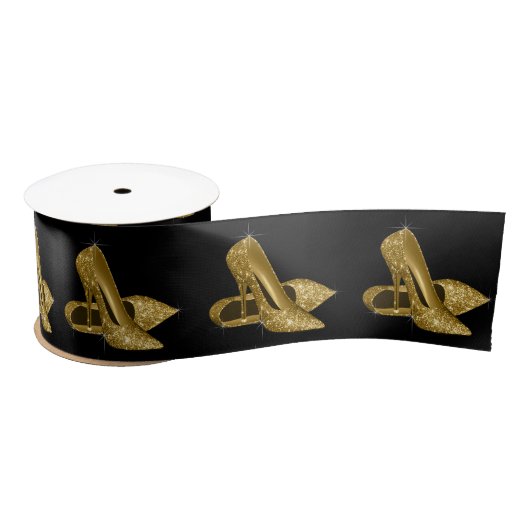 Zwart Goud Hoge Hak Schoenen Vrouwen Verjaardagsfe Satijnen Lint (Spoel)