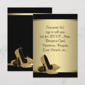 Zwart Goud Hoge Hakken RSVP Kaartje (Voorkant / Achterkant)