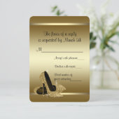 Zwart Goud Hoge Hakken RSVP Kaartje (Staand voorkant)