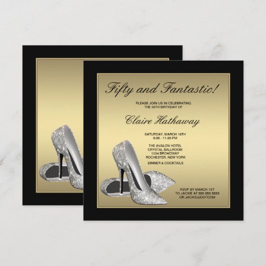 Zwart Goud Hoge Hakken Vrouwen 50ste Verjaardag Kaart (Voorkant / Achterkant)