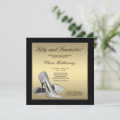 Zwart Goud Hoge Hakken Vrouwen 50ste Verjaardag Kaart (Staand voorkant)