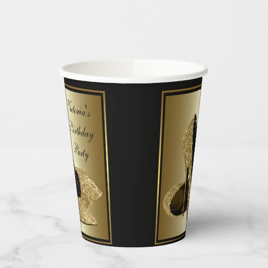 Zwart Goud Hoge Hiel Schoen Verjaardag Papier Cups Papieren Bekers (Links)