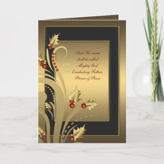 Zwart Goud Holly Christelijk Kerst Kaarten (Voorkant)