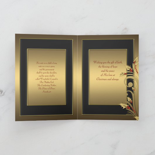 Zwart Goud Holly Christelijk Kerst Kaarten (Binnen)