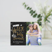 Zwart & Goud HOLLY JOLLY KERSTKAART Feestdagenkaart (Staand voorkant)