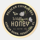 Zwart Goud Honing Label Waterverf Flower Bee (Voorkant)