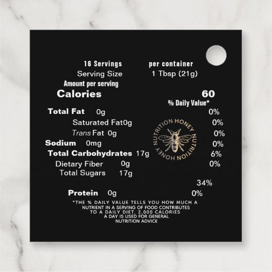 Zwart Goud Honing Voeding Feiten Label Queen Bee (Achterkant)