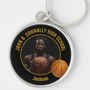 Zwart Goud Hoogbasketterbalspeler Foto Sleutelhanger