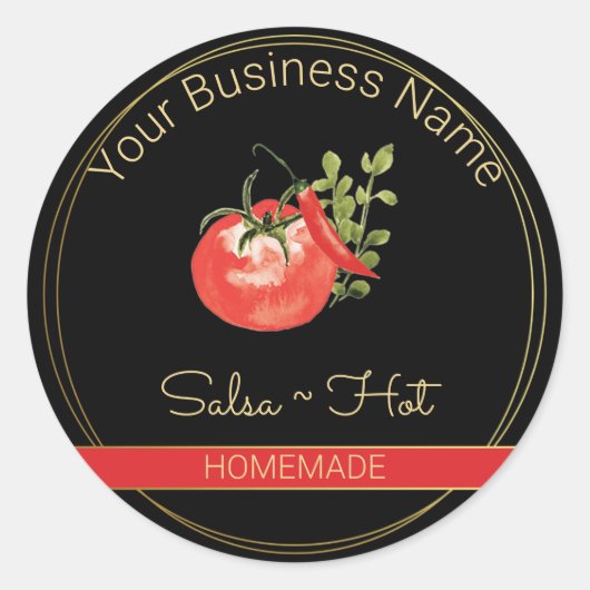 Zwart & Goud Hot Salsa Productlabel Ronde Sticker (Voorkant)