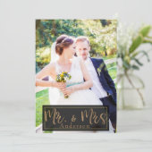 Zwart & Goud Hr. & Mevrouw Trouwfoto Bedankt Kaart (Staand voorkant)