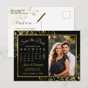 Zwart & Goud Huwelijk Save the Date Kalender Foto Aankondigingskaart