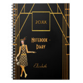 Zwart goud in de stijl van 1920, deco retro agenda notitieboek (Voorkant)