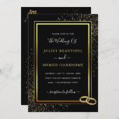 Zwart Goud ingelijst Glitter bruiloft uitnodiging (Voorkant / Achterkant)
