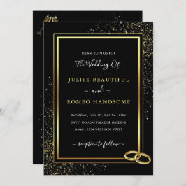 Zwart Goud ingelijst Glitter bruiloft uitnodiging