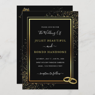 Zwart Goud ingelijst Glitter bruiloft uitnodiging