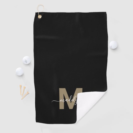 Zwart Goud Initiaal Naam Monogram Golfhanddoek (Insitu)