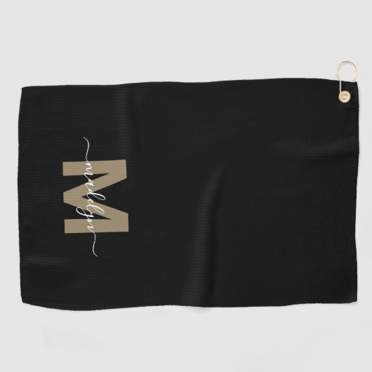 Zwart Goud Initiaal Naam Monogram Golfhanddoek (Horizontaal)
