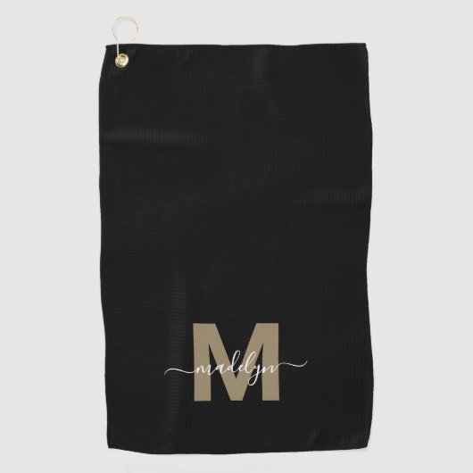 Zwart Goud Initiaal Naam Monogram Golfhanddoek (Voorkant)