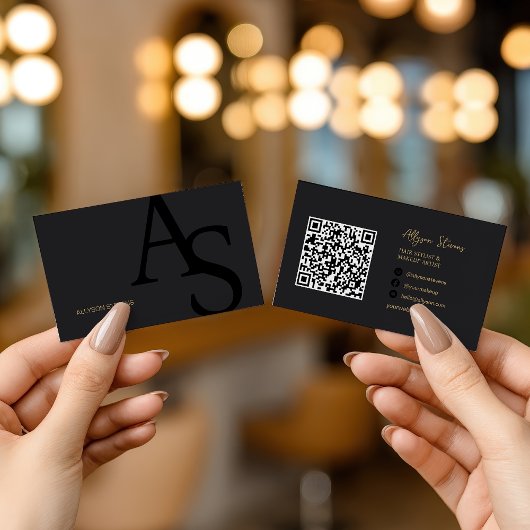 Zwart Goud Initialen Logo Make-up Artiest QR Code Visitekaartje