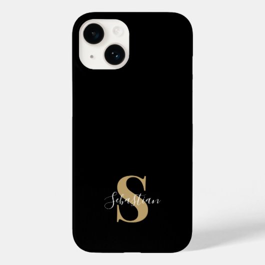 Zwart & Goud | Initiele Monogram Naam Personalisat Case-Mate iPhone Case (Achterkant)