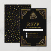 Zwart Goud Islamitisch Moslim Bruiloft RSVP Kaartje (Voorkant / Achterkant)