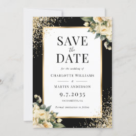 Zwart Goud Ivoor Roos Confetti Bloemen Huwelijk Save The Date