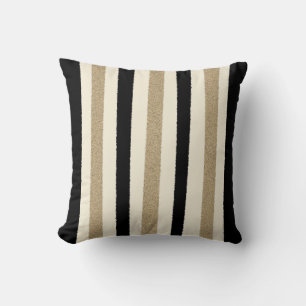 Zwart / Goud / Ivory Stripes Kussen