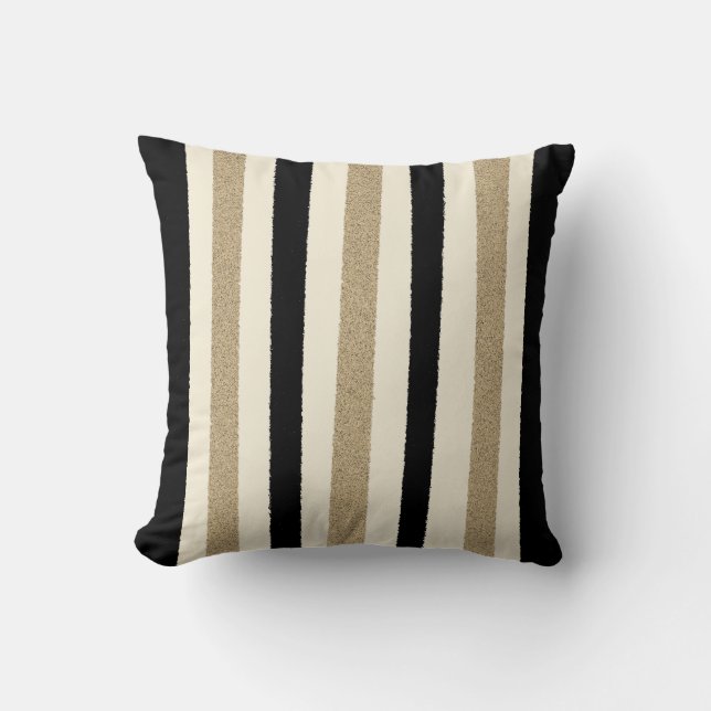 Zwart / Goud / Ivory Stripes Kussen (Voorkant)