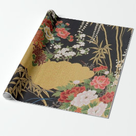 Zwart Goud Japans Kimono Bloemen Decoupage Gift Cadeaupapier